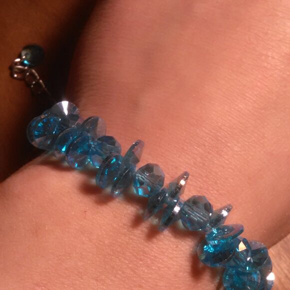 Blue Magic Color Glass Beaded Silvertone Bracelet - Picture 1 of 8